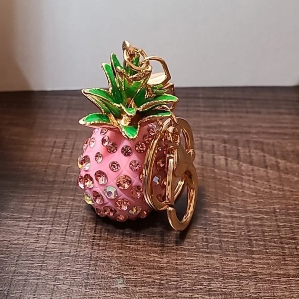 Pink Pineapple Rhinestone Keychain Purse Charm Bag‎ Accessory Bling